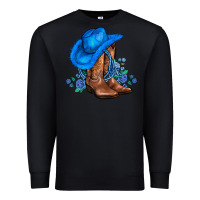Black valentines day blue boots cowgirl hat and roses Premium Sweatshirt - AdoDesignShop
