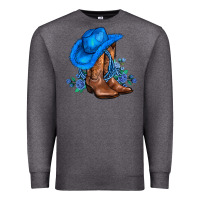 Charcoal Heather valentines day blue boots cowgirl hat and roses Premium Sweatshirt - AdoDesignShop