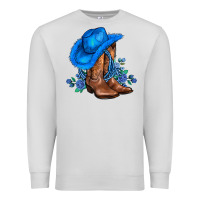 Dove Grey valentines day blue boots cowgirl hat and roses Premium Sweatshirt - AdoDesignShop