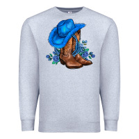 Heather Grey valentines day blue boots cowgirl hat and roses Premium Sweatshirt - AdoDesignShop