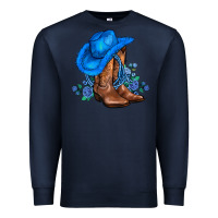 Navy valentines day blue boots cowgirl hat and roses Premium Sweatshirt - AdoDesignShop