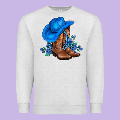 Valentines Day Blue Boots Cowgirl Hat And Roses Premium Sweatshirt Designed By Adodesignshop