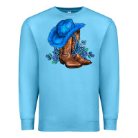 Ocean Blue valentines day blue boots cowgirl hat and roses Premium Sweatshirt - AdoDesignShop
