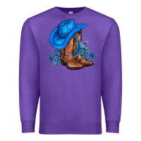 Purple valentines day blue boots cowgirl hat and roses Premium Sweatshirt - AdoDesignShop