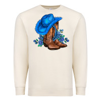 Sandshell valentines day blue boots cowgirl hat and roses Premium Sweatshirt - AdoDesignShop