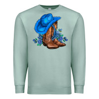 Seafoam valentines day blue boots cowgirl hat and roses Premium Sweatshirt - AdoDesignShop