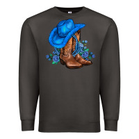 Smoke valentines day blue boots cowgirl hat and roses Premium Sweatshirt - AdoDesignShop