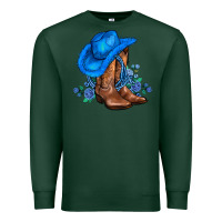 Sports Green valentines day blue boots cowgirl hat and roses Premium Sweatshirt - AdoDesignShop