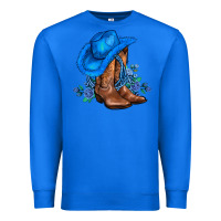 True Royal valentines day blue boots cowgirl hat and roses Premium Sweatshirt - AdoDesignShop