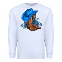 White valentines day blue boots cowgirl hat and roses Premium Sweatshirt - AdoDesignShop