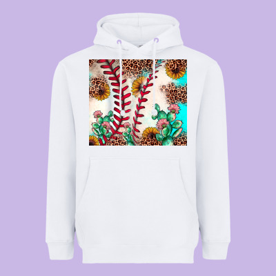 Baseball Leopard Turquoise Cactus Sunflower Heavyweight Hoodie Designed By Jahusdesignshop