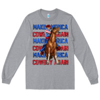 Heather Grey make america cowboy again Long Sleeve Tee - texasbilliewilder