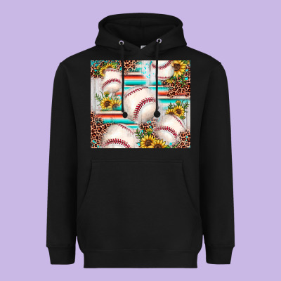Baseball Leopard Sunflower Heavyweight Hoodie Designed By Jahusdesignshop