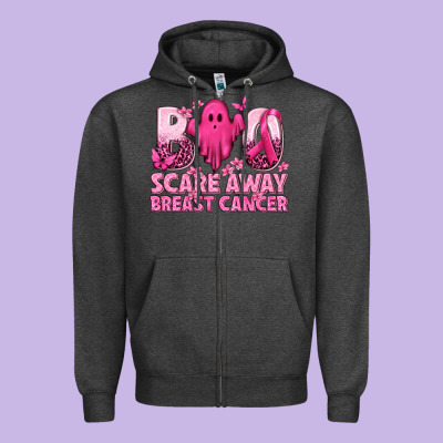 Boo Scare Away Breast Cancer Zipper Hoodie Designed By Texasbilliewilder