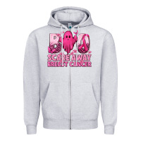 Heather Grey Boo Scare Away Breast Cancer Zipper Hoodie - texasbilliewilder