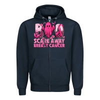 Navy Boo Scare Away Breast Cancer Zipper Hoodie - texasbilliewilder