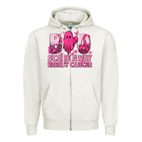 Oatmeal Heather Boo Scare Away Breast Cancer Zipper Hoodie - texasbilliewilder