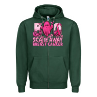 Sports Green Boo Scare Away Breast Cancer Zipper Hoodie - texasbilliewilder