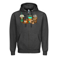 Charcoal Heather skeleton coffee cups Zipper Hoodie - Zillion Design Studio