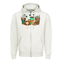 Oatmeal Heather skeleton coffee cups Zipper Hoodie - Zillion Design Studio