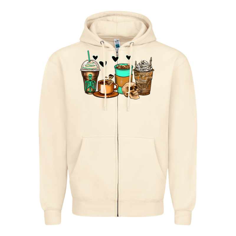 Skeleton Coffee Cups Zipper Hoodie by Zillion Design Studio | Teevron
