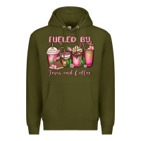 Army Green fueled by jesus and coffee Premium Hoodie - MaliasSmallBusiness