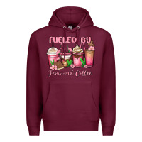 Burgundy fueled by jesus and coffee Premium Hoodie - MaliasSmallBusiness