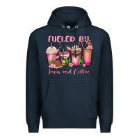 Navy fueled by jesus and coffee Premium Hoodie - MaliasSmallBusiness