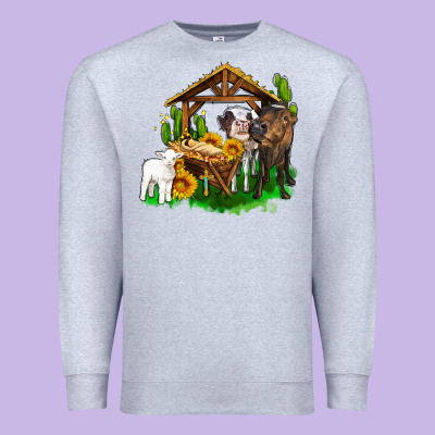 Jesus Holy Night Cows And Sunflowers Premium Sweatshirt Designed By Adodesignshop