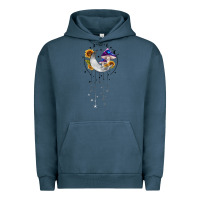 Pigment Midnight Navy moon and mushrooms with sunflower Urban Hoodie - MaliasSmallBusiness