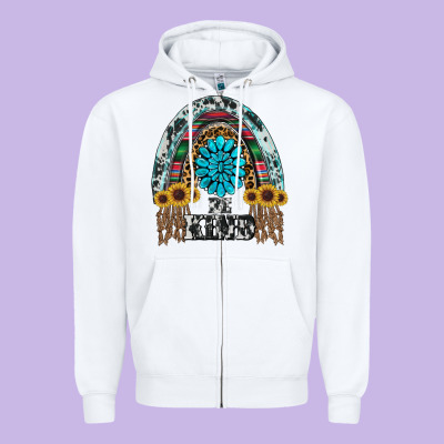 Western Rainbow  Be Kind Zipper Hoodie Designed By Ranaportraitstore