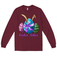 Burgundy easter bunny ear eggs easter vibes Long Sleeve Tee - RanaPortraitStore