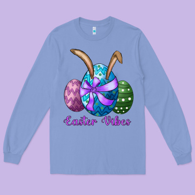 Long Sleeve Tee easter bunny ear eggs easter vibes