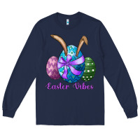 Navy easter bunny ear eggs easter vibes Long Sleeve Tee - RanaPortraitStore