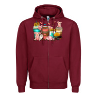 Burgundy pigs coffee cups Zipper Hoodie - Zillion Design Studio