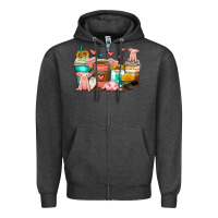 Charcoal Heather pigs coffee cups Zipper Hoodie - Zillion Design Studio