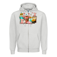 Dove Grey pigs coffee cups Zipper Hoodie - Zillion Design Studio