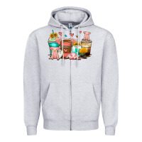Heather Grey pigs coffee cups Zipper Hoodie - Zillion Design Studio