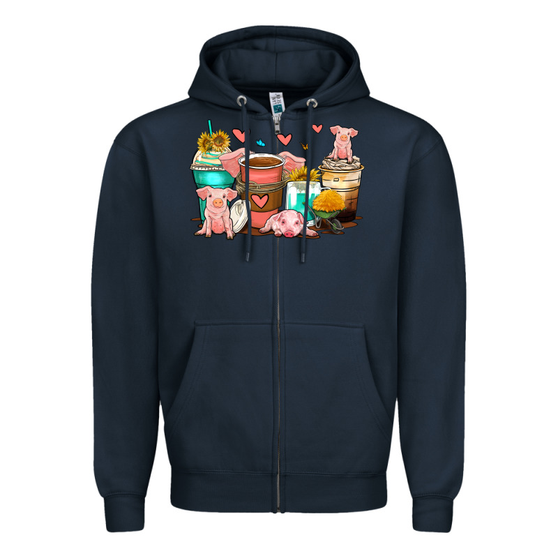 Pigs Coffee Cups Zipper Hoodie by Zillion Design Studio | Teevron