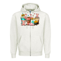 Oatmeal Heather pigs coffee cups Zipper Hoodie - Zillion Design Studio