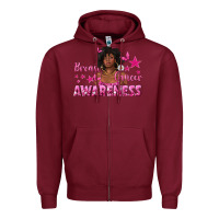 Burgundy Breast Cancer Awareness with Afro Woman Zipper Hoodie - texasbilliewilder