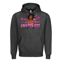 Charcoal Heather Breast Cancer Awareness with Afro Woman Zipper Hoodie - texasbilliewilder
