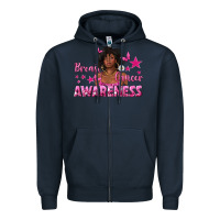 Navy Breast Cancer Awareness with Afro Woman Zipper Hoodie - texasbilliewilder