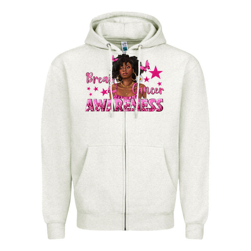 Breast Cancer Awareness With Afro Woman Zipper Hoodie by texasbilliewilder | Teevron