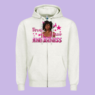Breast Cancer Awareness With Afro Woman Zipper Hoodie Designed By Texasbilliewilder