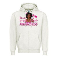 Oatmeal Heather Breast Cancer Awareness with Afro Woman Zipper Hoodie - texasbilliewilder