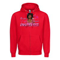 Red Breast Cancer Awareness with Afro Woman Zipper Hoodie - texasbilliewilder
