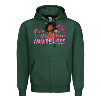 Sports Green Breast Cancer Awareness with Afro Woman Zipper Hoodie - texasbilliewilder
