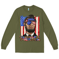 Army Green merica with lincoln Long Sleeve Tee - texasbilliewilder