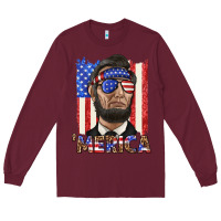 Burgundy merica with lincoln Long Sleeve Tee - texasbilliewilder